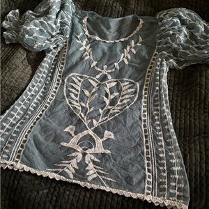 Elegant Green Embroidered Sheer Women's Top